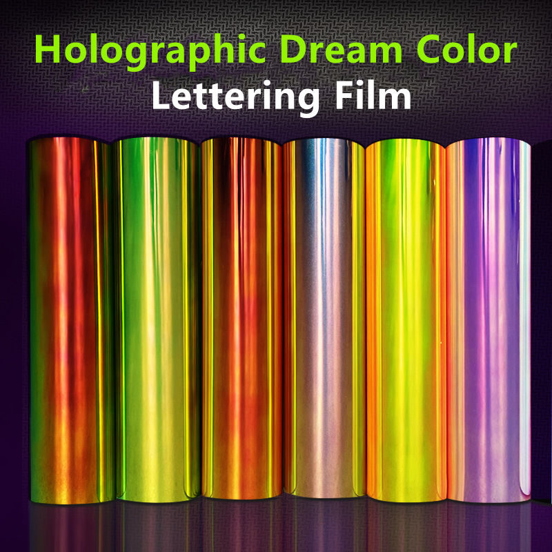 7 가지 색상 HTV 자기 접착 성 홀로그램 광고 필름 로고 인스턴트 스티커 레터링 필름 금속 열전달 비닐 호일